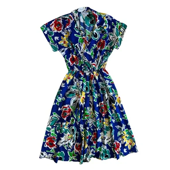 Vintage Melissa Lane Floral Dress 100% Cotton Multicolor Size 14 - Picture 3 of 12